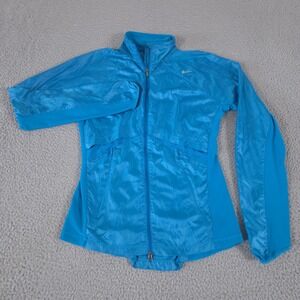 Nike Jacket Womens Small Blue Full Zip Windbreaker Reflective Running Athletic